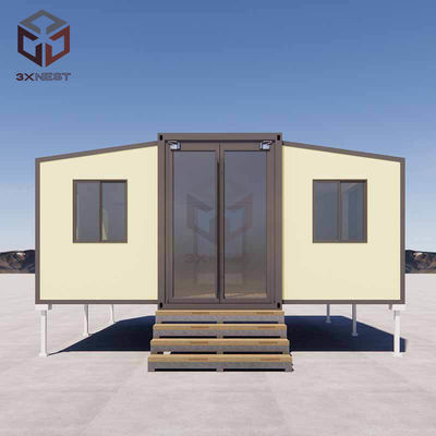 منزل الحاويات ذو الجناحين مزدوج الخطوة القابل للتخصيص مع العزل EPS / PU / الصوف الصخري بالشرفة