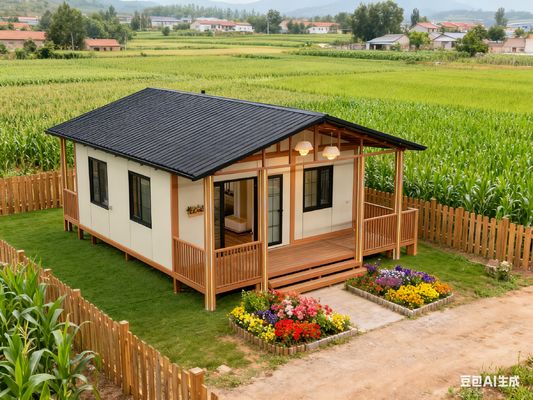 منزل حاويات قابلة للتوسع مع 18 ملم سميكة الخيزران الخشب المقلد 100 ملم سمك إجمالي ونظام السباكة المثبت مسبقًا