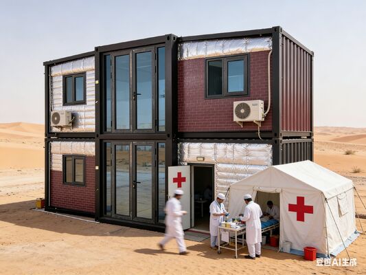 حاوية قابلة للطي بطول 20 قدمًا بحجم ممتد يبلغ 5900*6300*2480 ملم وتصميمات نوافذ قابلة للتخصيص تتميز بألواح ساندويتش EPS بسمك 75 ملم